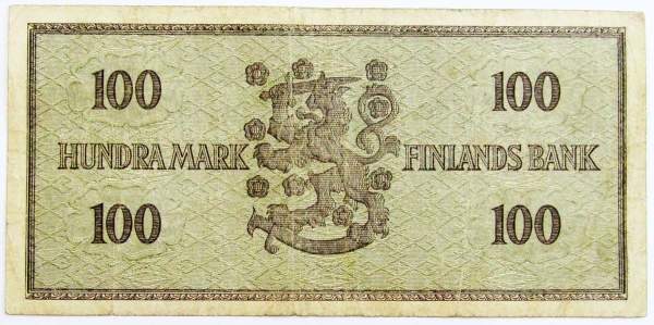 Банкнота 100 марок 1955 года Финляндия