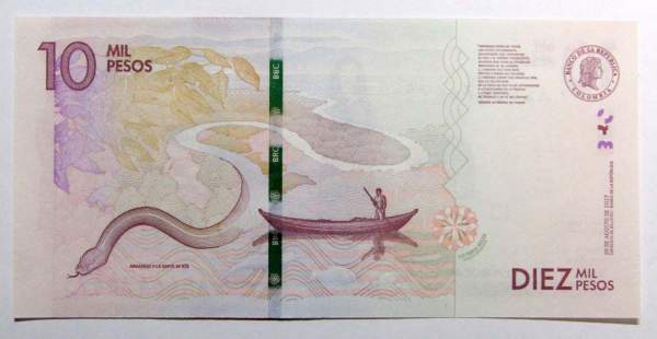 Банкнота 10000 песо 2017 года Колумбия