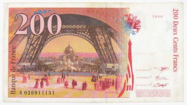 Банкнота 200 франков 1996 года Франция (Эйфель)