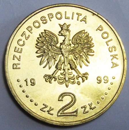 Монета 2 злотых Польша 150 лет со дня смерти Фредерика Шопена 1999