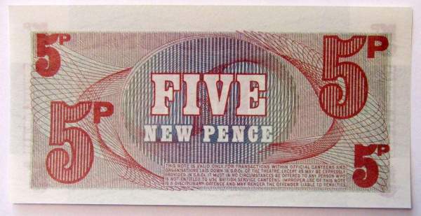 Банкнота Специальный ваучер 5 новых пенсов 1972 года - Вооруженные силы Великобритании Банкнота Специальный ваучер 5 новых пенсов 1972 года - Вооруженные силы Великобритании