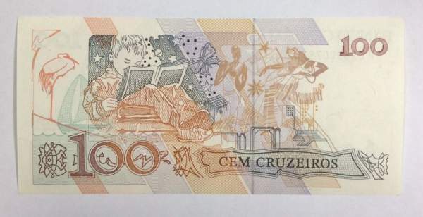 Банкнота Бразилия 100 крузейро 1990 г. (с надпечаткой)