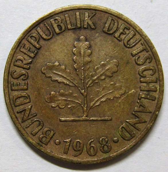 Монета 10 пфеннигов Германия 1968 (D)