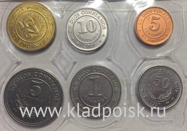 Набор регулярных монет Никарагуа 1997-2007 гг., 6 монет