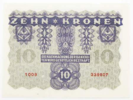 Банкнота 10 крон 1922 года Австрия