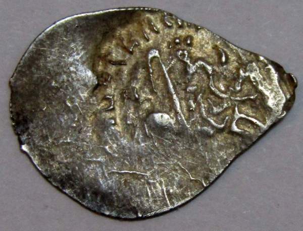 Денга Василий II Васильевич «Тёмный», серебро, Князь с отрубленной головой в руке/всадник с копьем, арт 9