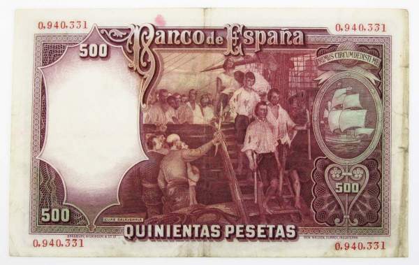 Банкнота 500 песет 1931 года Испания
