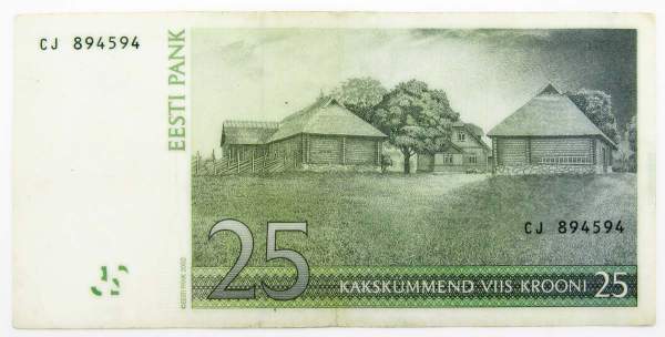 Банкнота 25 крон 2002 года Эстония Банкнота 25 крон 2002 года Эстония