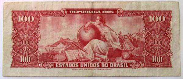 Банкнота Бразилия 10 сентаво на 100 крузейро 1966-1967 гг