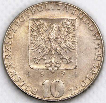 Монета 10 злотых Польша, Продовольственная программа - Камбала, 1971