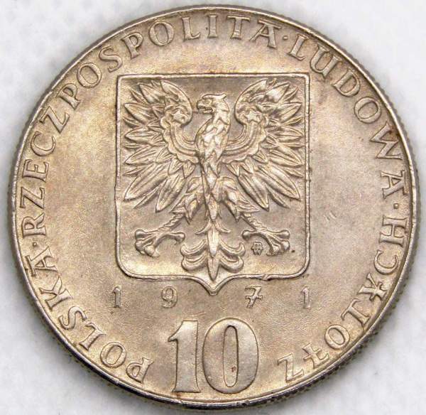 Монета 10 злотых Польша, Продовольственная программа - Камбала, 1971