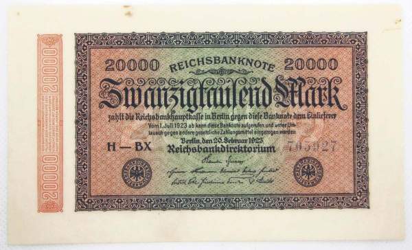 Банкнота 20000 марок 1923 года - Веймарская Республика Банкнота 20000 марок 1923 года - Веймарская Республика