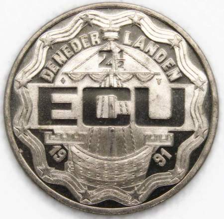 Монета 2 1/2 экю 1991 г. Арнем, Нидерланды