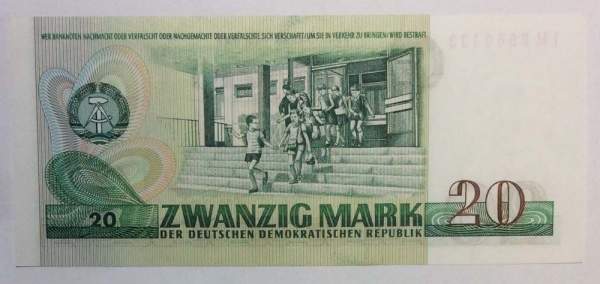 Банкнота 20 марок ГДР 1975 года Банкнота 20 марок ГДР 1975 года