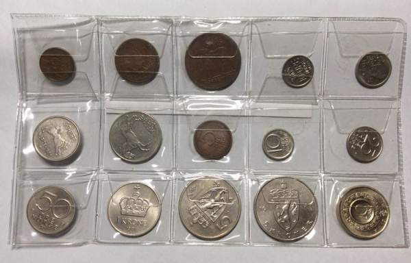 Набор регулярных монет Норвегии 1962-1983 гг., 15 монет