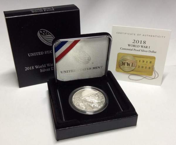 Монета США 1 доллар Столетие I Мировой Войны, серебро, ПРУФ