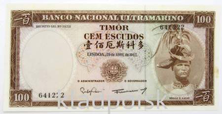 Банкнота 100 эскудо 1963 года Португальский Тимор, арт 2