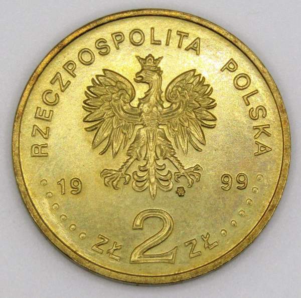 Монета 2 злотых Польша Реформатор церкви Ян Лаский 1999