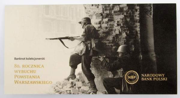 Памятная банкнота в оригинальном буклете 20 злотых 2024 года Польша, 80-летие Варшавского восстания