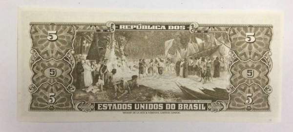 Банкнота Бразилия 5 крузейро 1964 года