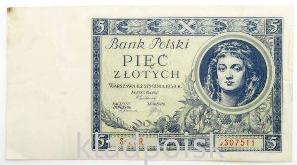 Банкнота 5 злотых 1930 года Польша Банкнота 5 злотых 1930 года Польша