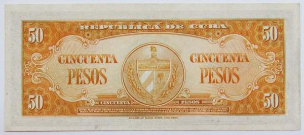 Банкнота 50 песо 1958 года Куба