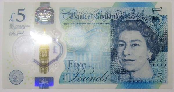 Полимерная банкнота 5 фунтов 2016 года Банк Англии - Великобритания Полимерная банкнота 5 фунтов 2016 года Банк Англии - Великобритания