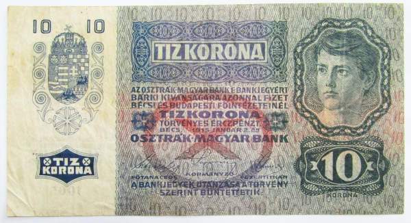 Банкнота 10 крон 1915 года Австрия, арт 3 Банкнота 10 крон 1915 года Австрия, арт 3