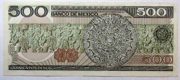 Банкнота Мексика 500 песо 1984 года Банкнота Мексика 500 песо 1984 года
