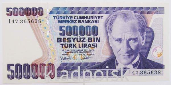 Банкнота 500000 лир 1997-2002 гг. - Турция, арт 2