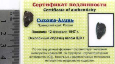 Осколок метеорита Сихотэ-Алинь арт 13