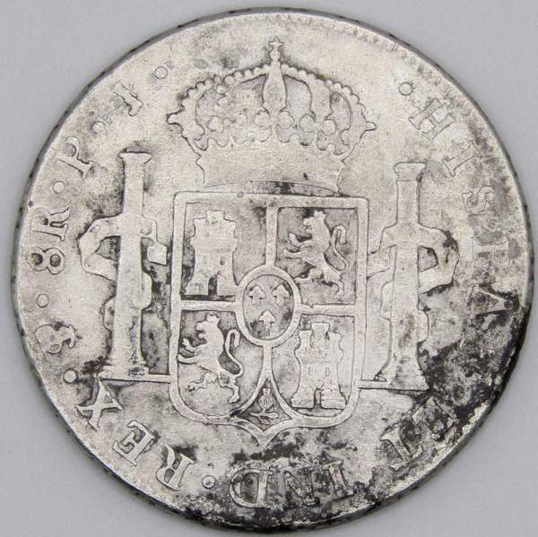 Монета 8 реалов 1807 года, Боливия (колония Испании) Король Карл IV, монетный двор Потоси