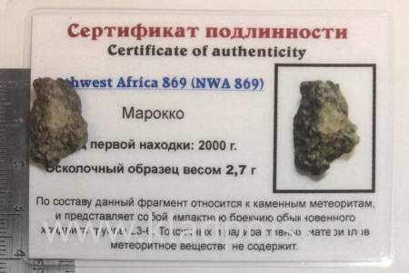 Осколок метеорита NWA 869, арт 11