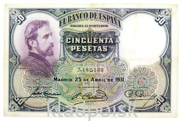 Банкнота 50 песет 1931 года Испания