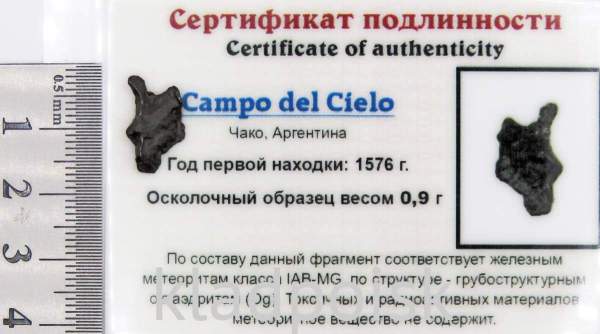 Осколок метеорита Campo del Cielo, арт 6 Осколок метеорита Campo del Cielo, арт 6