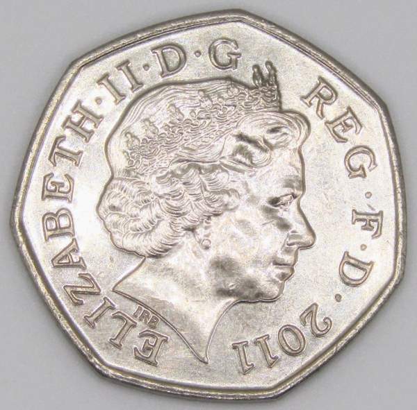 Памятная монета 50 пенсов 2011 года Академическая гребля - Олимпийские игры в Лондоне