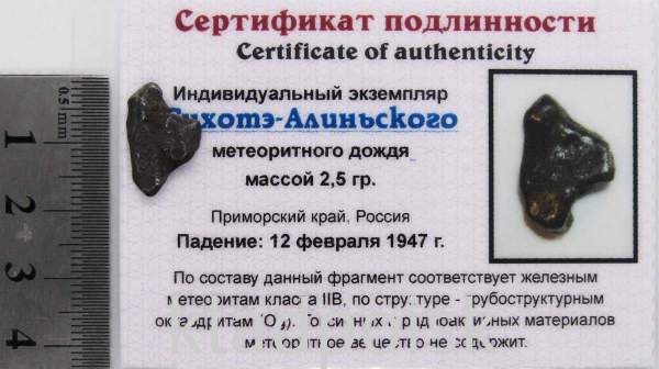 Индивидуальный экземпляр Сихотэ-Алиньского метеоритного дождя (арт 19)