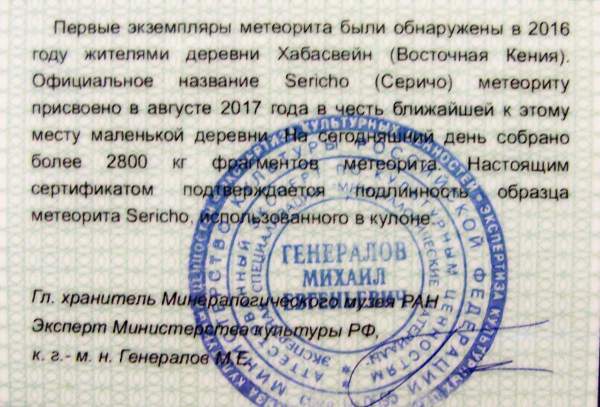 Кулон «Планета» с метеоритом Sericho
