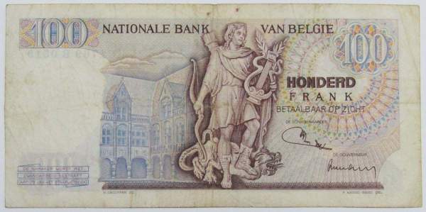 Банкнота 100 франков 1974-1975 Бельгия