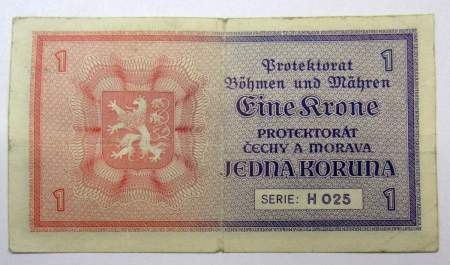 Банкнота 1 крона 1944 года Богемия и Моравия