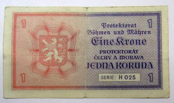 Банкнота 1 крона 1944 года Богемия и Моравия