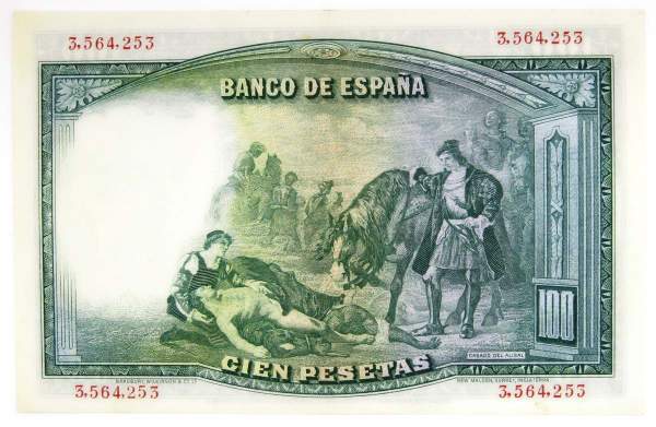 Банкнота 100 песет 1931 года Испания