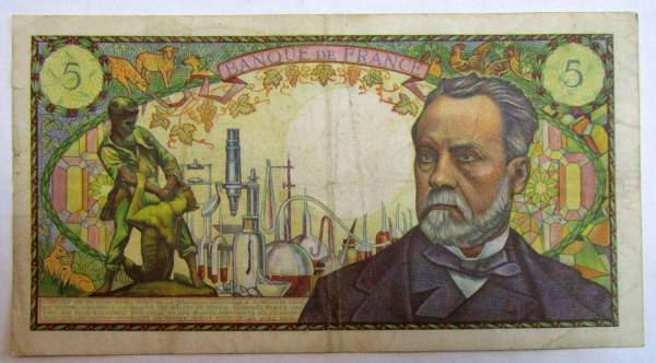 Банкнота 5 франков 1966 года Франция (Пастер)