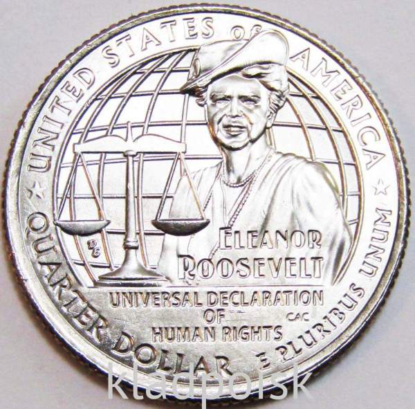 Монета 25 центов США Элеонора Рузвельт из серии «Американские женщины» (2023) D Монета 25 центов США Элеонора Рузвельт из серии «Американские женщины» (2023) D