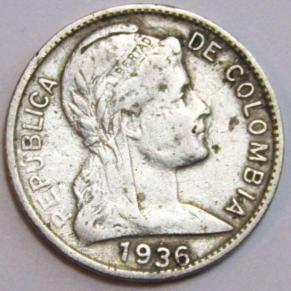 Монета Колумбии 1 сентаво 1936 года Монета Колумбии 1 сентаво 1936 года