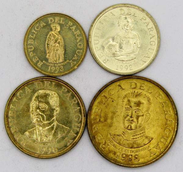 Набор регулярных монет Парагвая 1990-1998 гг., 4 монеты