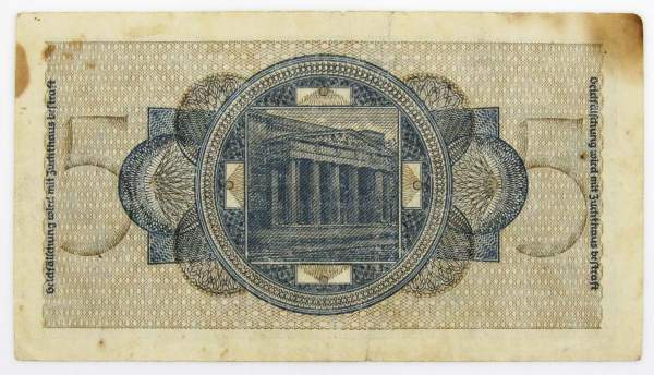 Банкнота 5 рейхсмарок 1939 года Германия, арт 2