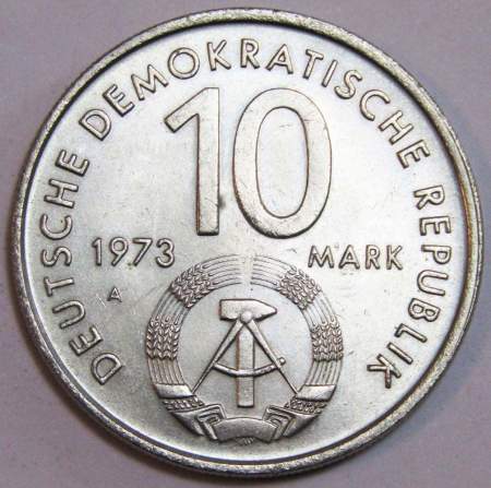 Монета ГДР 10 марок 1973 года 10-ый международный фестиваль молодёжи и студентов, Берлин