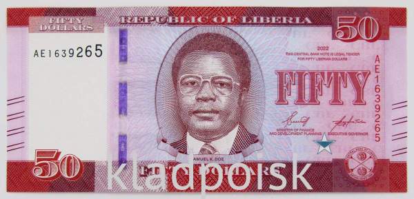 Банкнота 50 долларов Либерия 2022