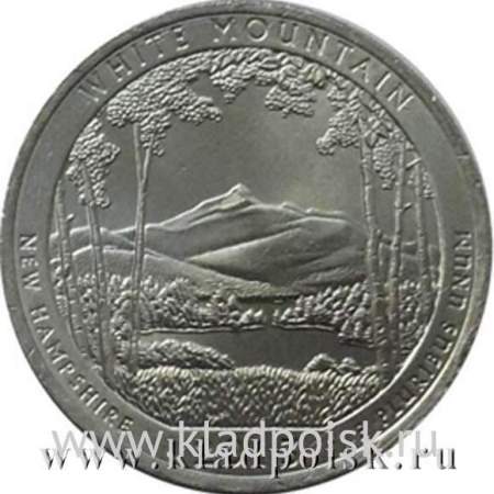 Монета 25 центов Национальный лес Белые горы, монетный двор S